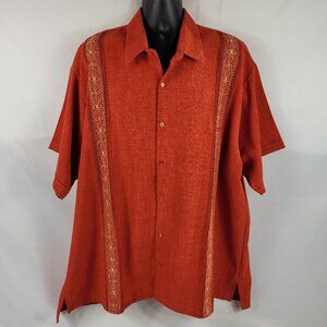 Guayabera Autentica Short Sleeve Button Down Embroidered Shirt Mexico Men's 52